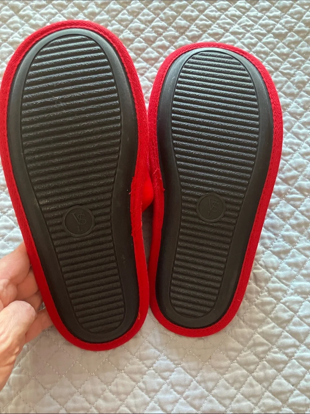Victoria's Secret Red Kids Pom-Pom Velvet Slip-Ons